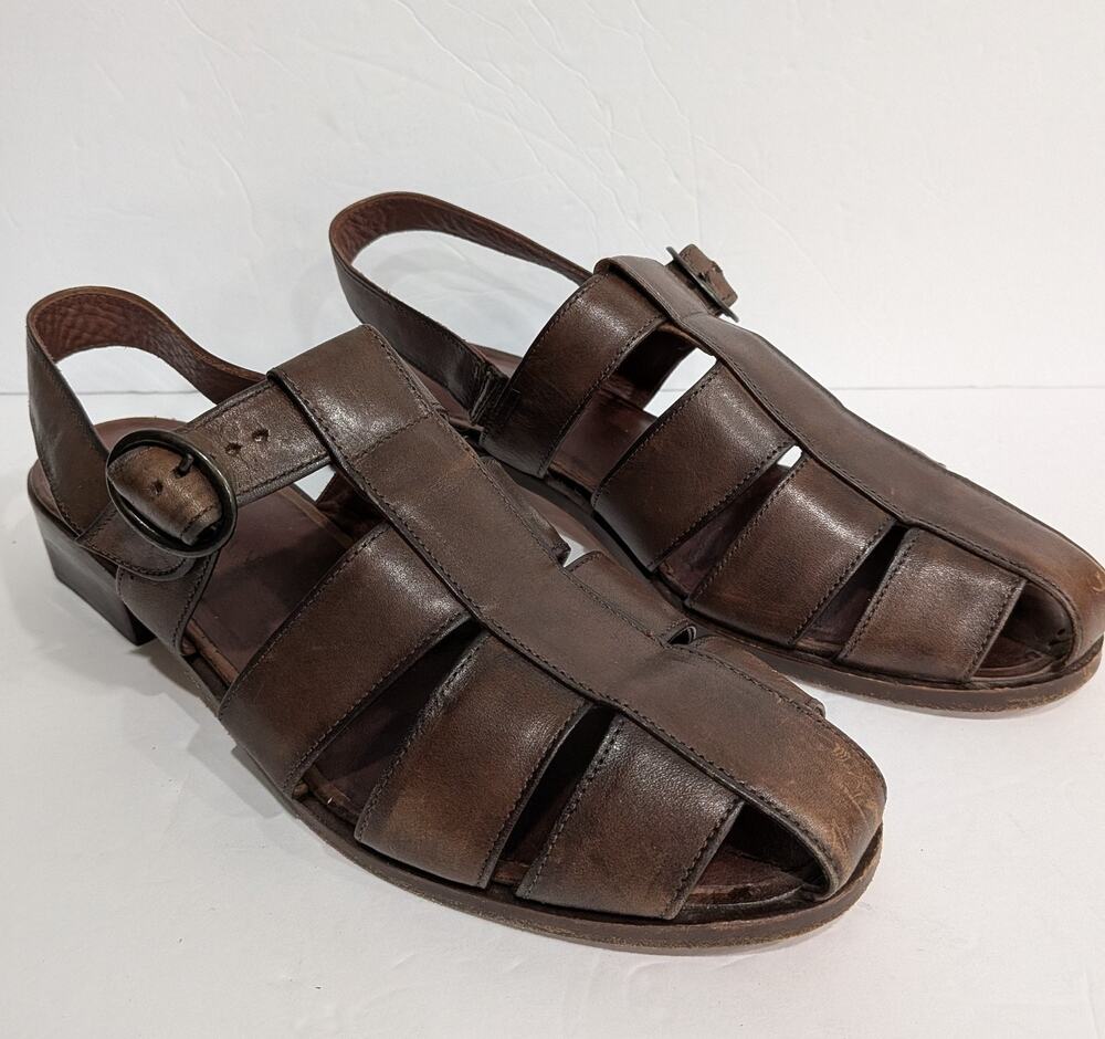 Vintage Cole Haan Brown Leather Huarache Fisherman Sandals Chunk Heel Size 10B